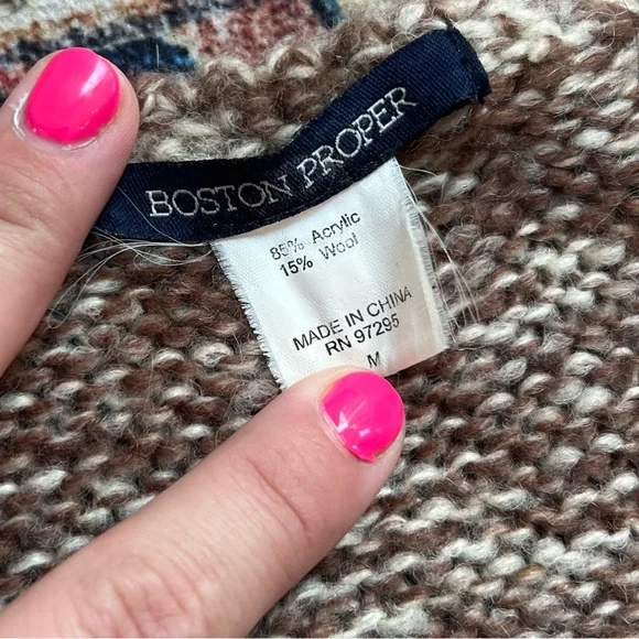 Boston Proper hand knit wool colorful stripe Long Cardigan Sweater, size medium - Picture 5 of 9